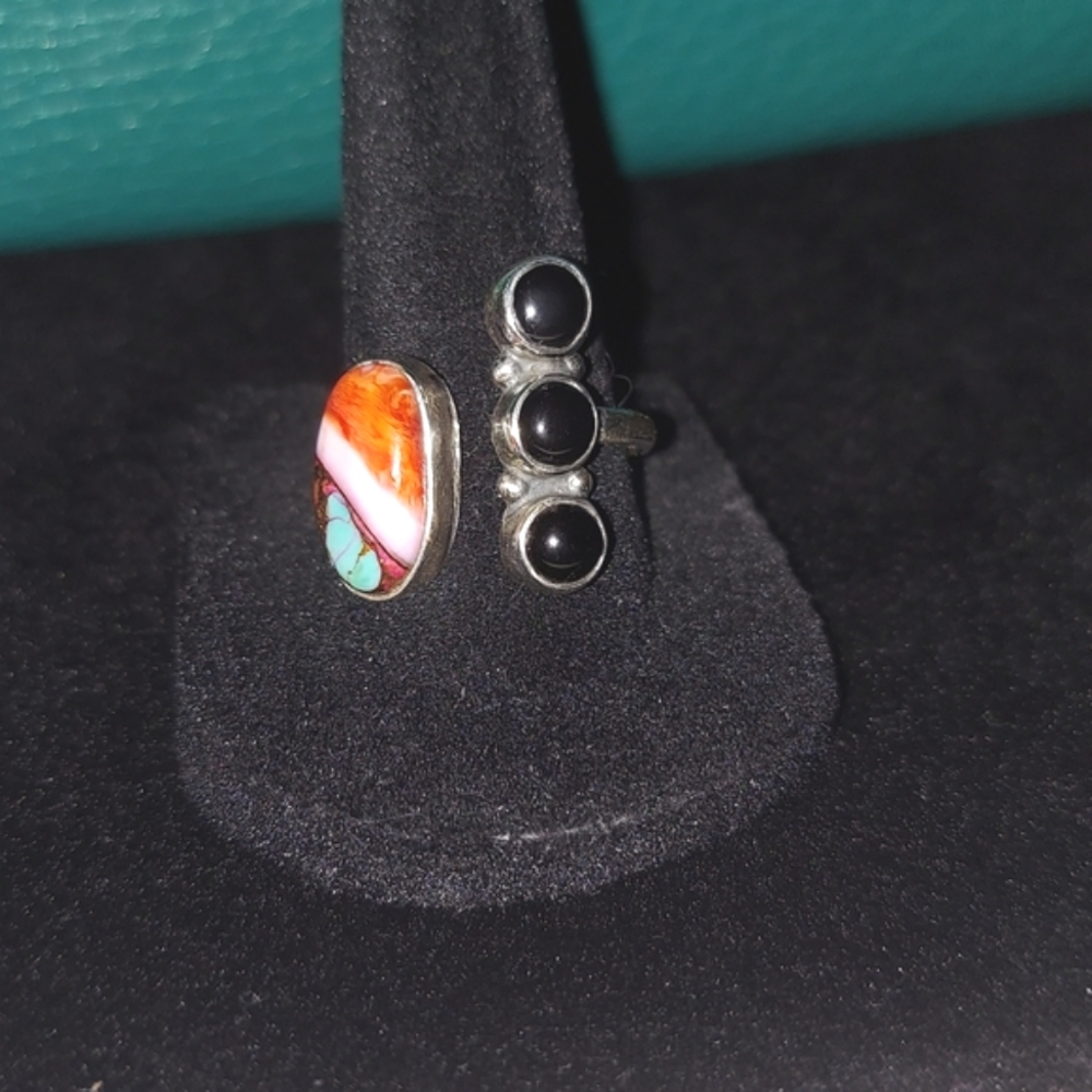 Kingman Spiny Turquiose & Black Oynx Bypass Ring Adjustable